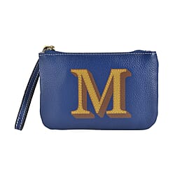  Genuine Leather Alphabet Wallet (Size 18x12x1 cm) - Navy & Navy
