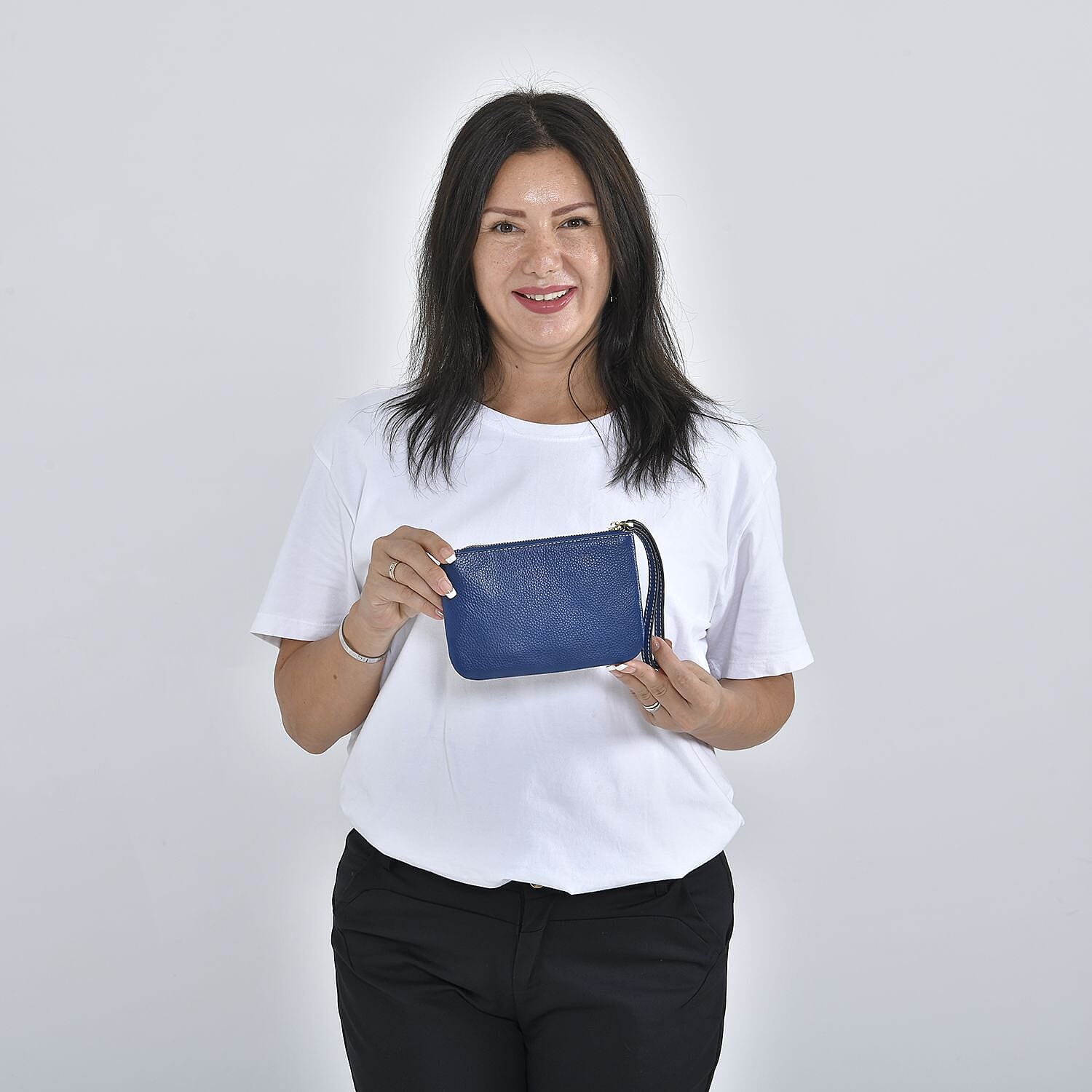 100% Genuine Leather Alphabet M Wallet with RFID Protection - Dark Blue