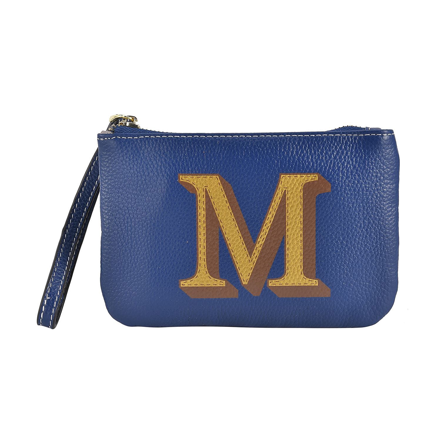 100% Genuine Leather Alphabet M Wallet with RFID Protection - Navy