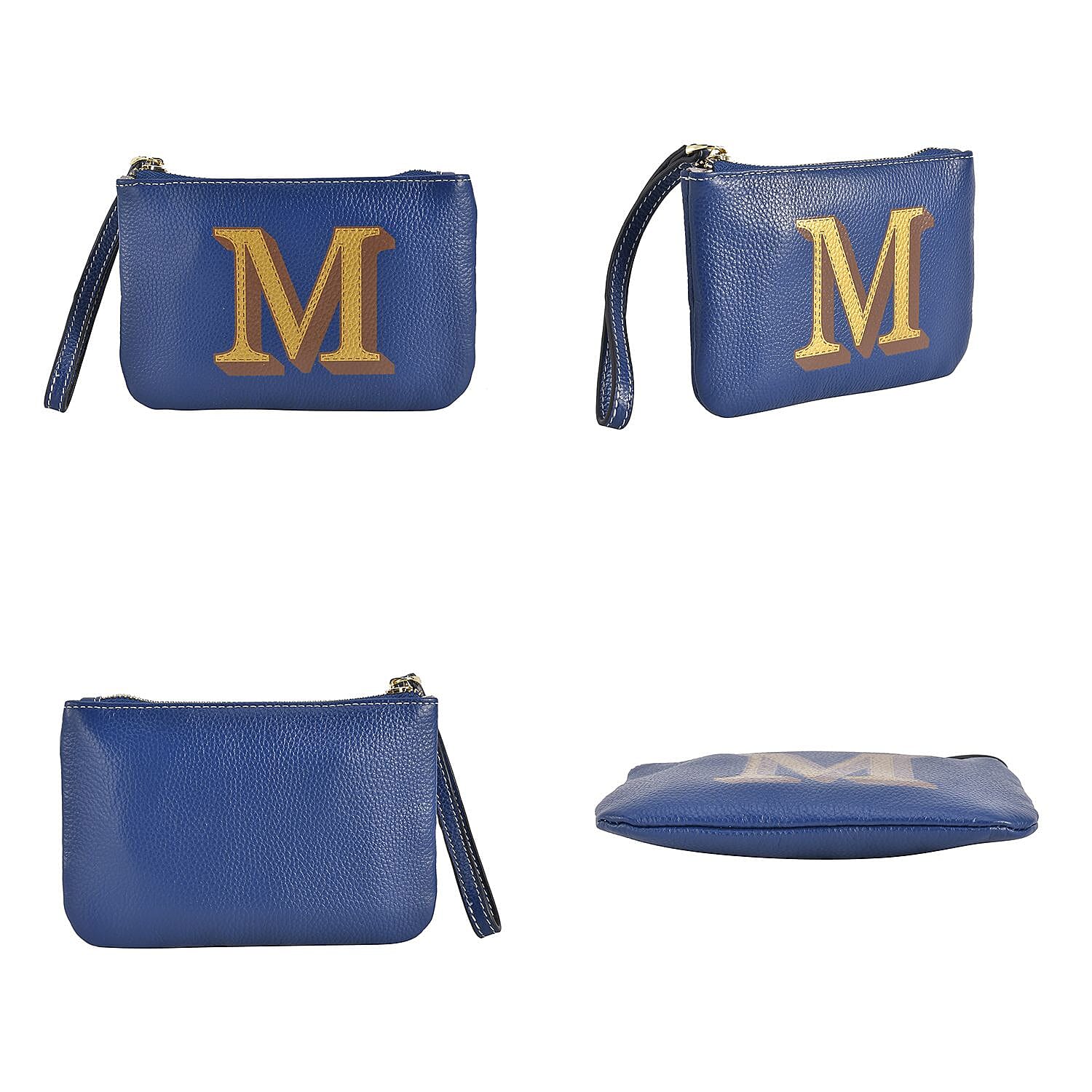 100% Genuine Leather Alphabet M Wallet with RFID Protection - Navy