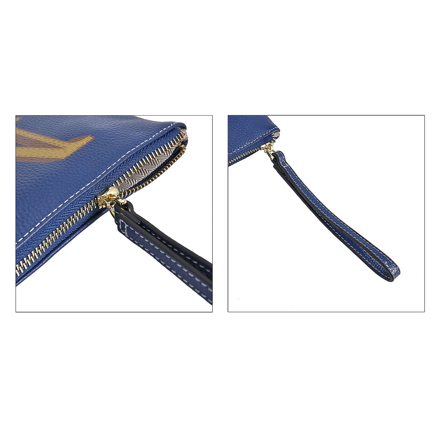 100% Genuine Leather Alphabet M Wallet with RFID Protection - Navy