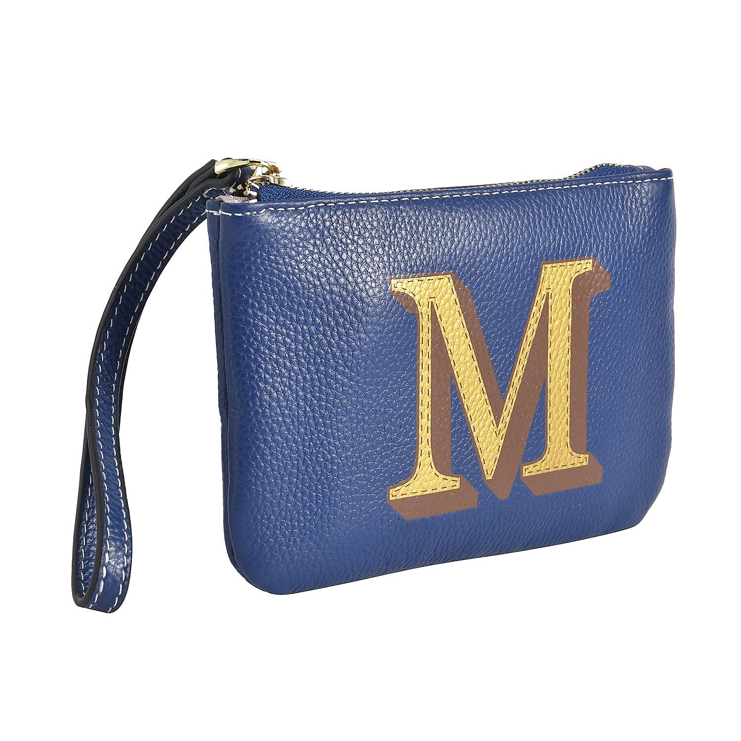 100% Genuine Leather Alphabet M Wallet with RFID Protection - Navy