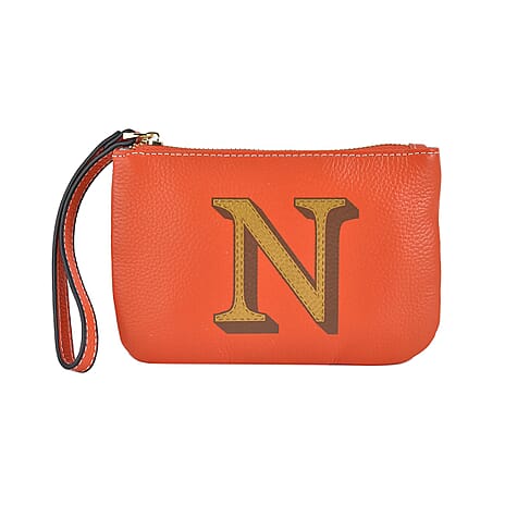 100% Genuine Leather Alphabet N Wallet with RFID Protection - Orange