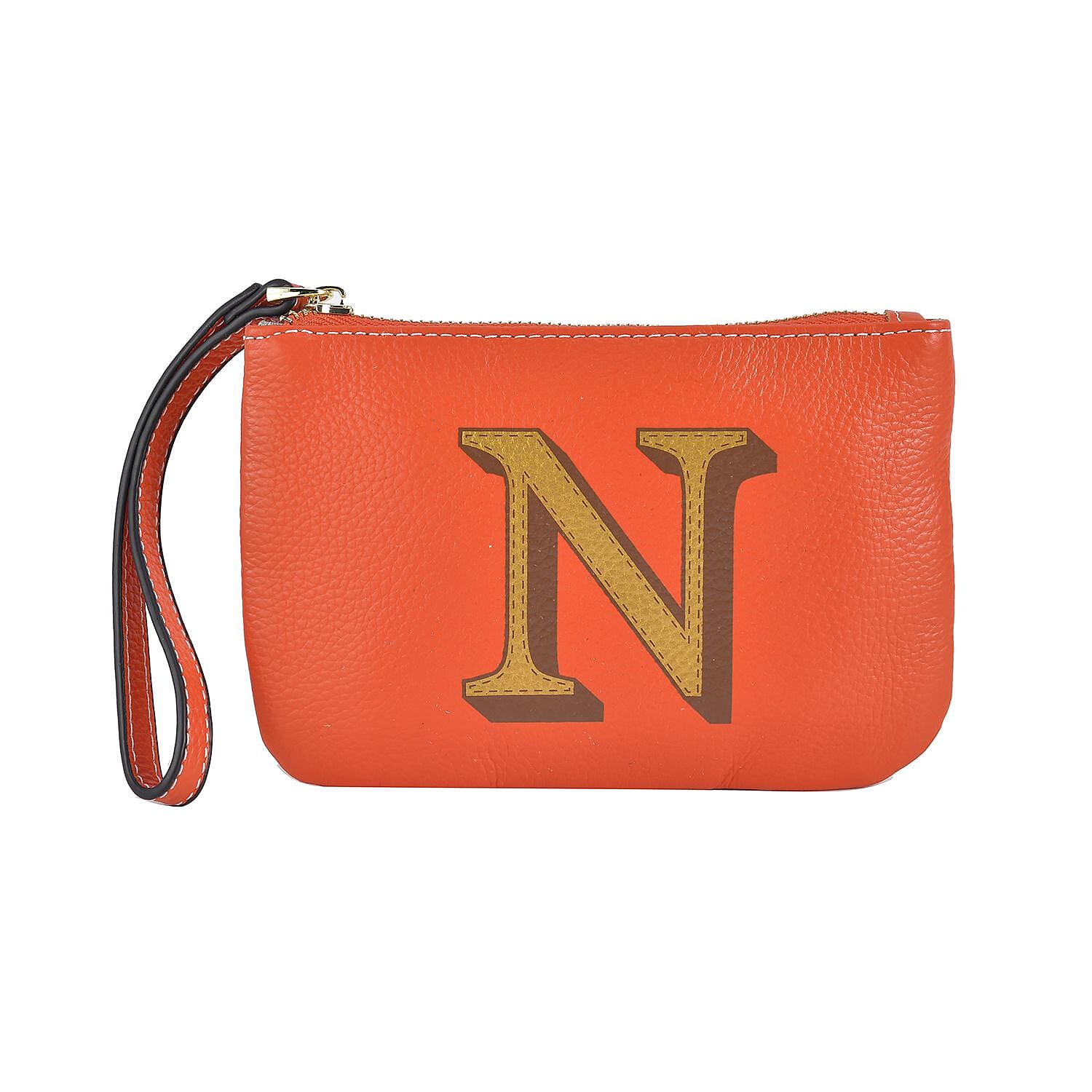 100% Genuine Leather Alphabet N Wallet with RFID Protection - Orange