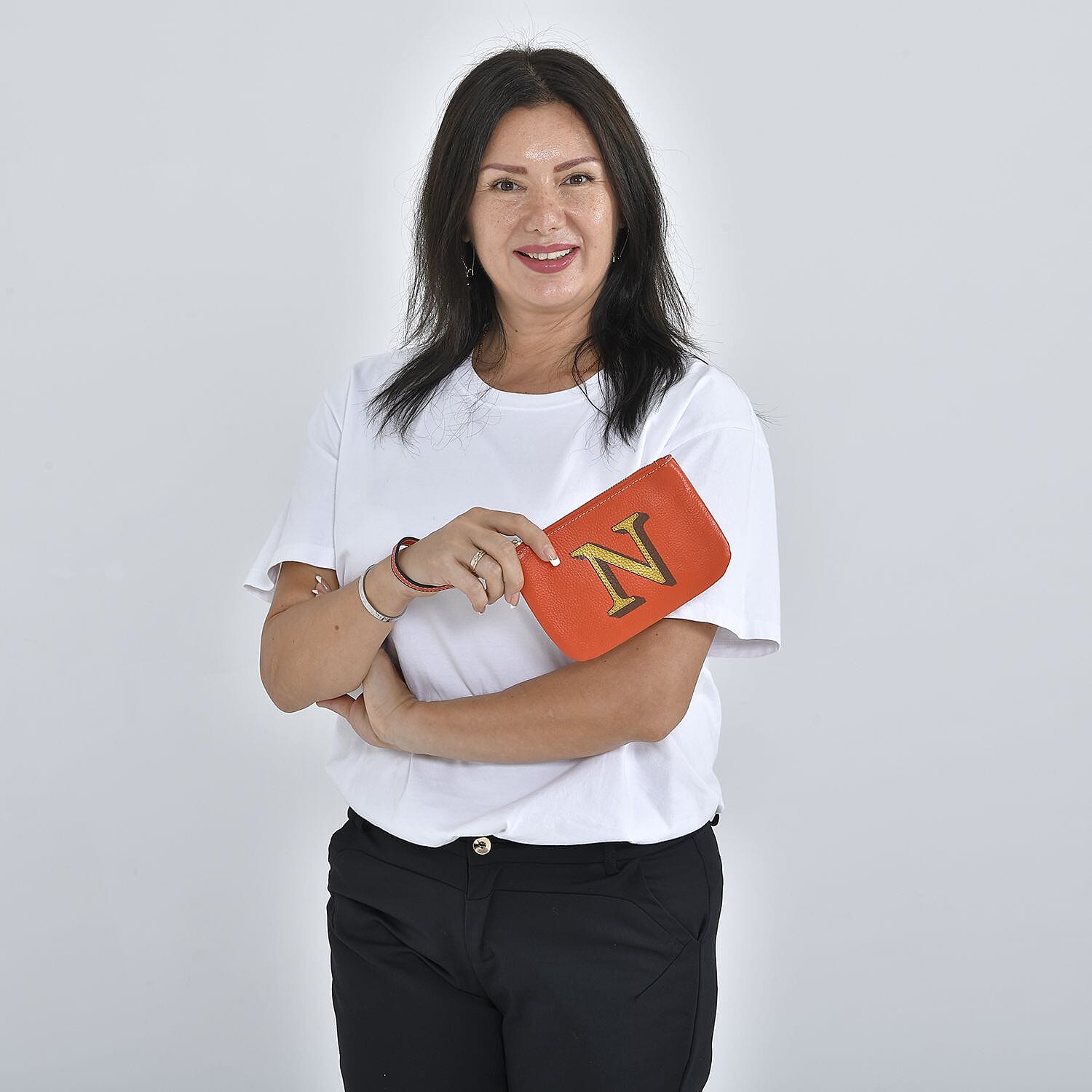 100% Genuine Leather Alphabet N Wallet with RFID Protection - Orange