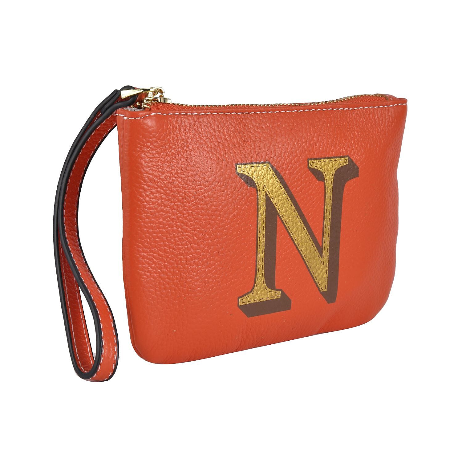 100% Genuine Leather Alphabet N Wallet with RFID Protection - Orange