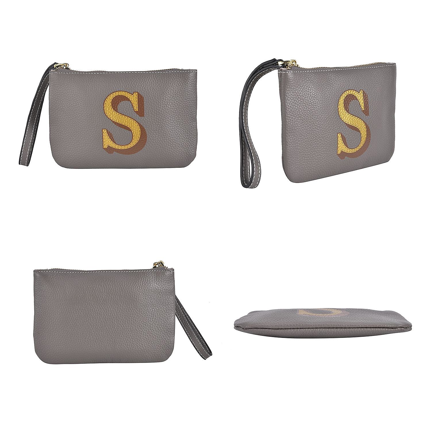 100% Genuine Leather Alphabet S Wallet with RFID Protection - Grey