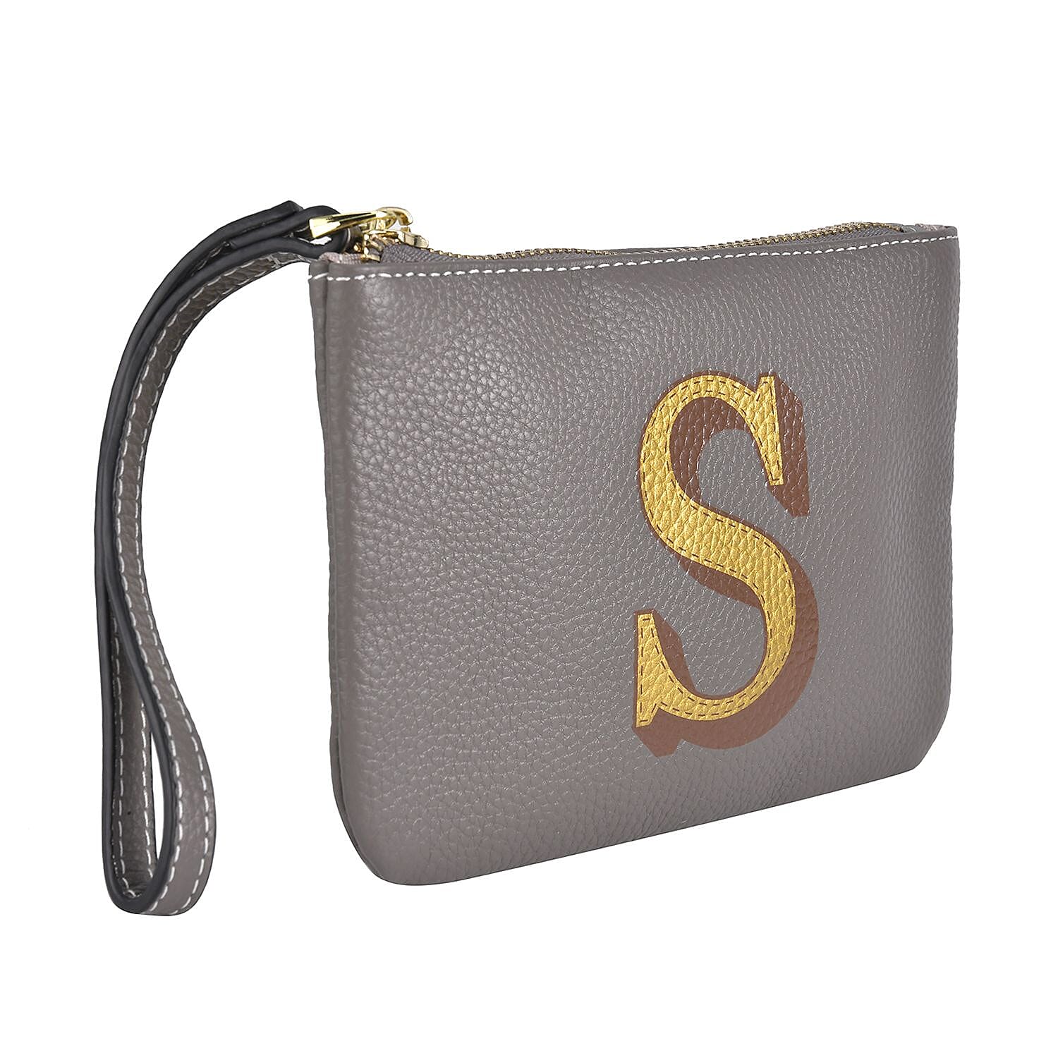 100% Genuine Leather Alphabet S Wallet with RFID Protection - Grey