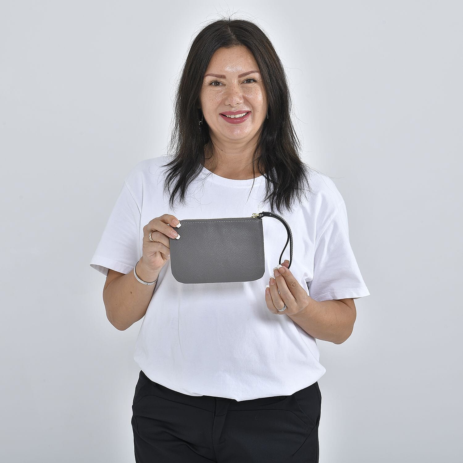 100% Genuine Leather Alphabet S Wallet with RFID Protection (Size 18x12 Cm) - Grey