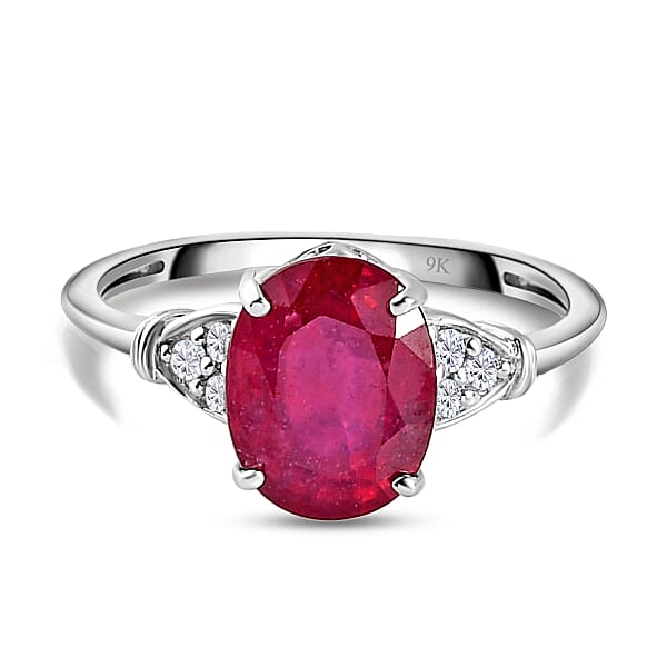 9K White Gold AA African Ruby and Diamond I3 GH Classic Solitaire Ring ...