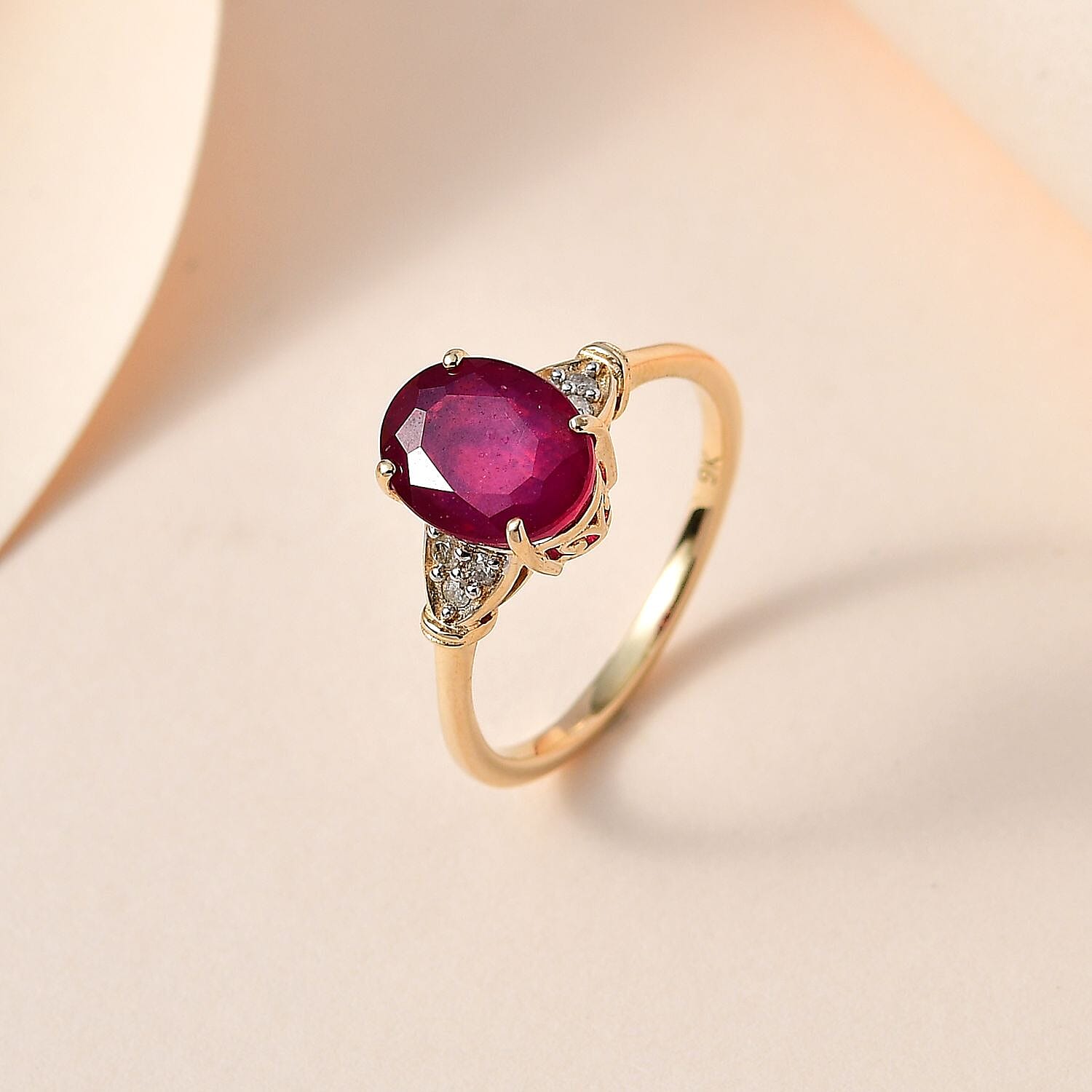 9K Yellow Gold AAA African Ruby and Diamond Ring 3.00 Ct.
