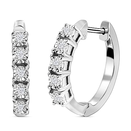 Diamond Hoop Earrings in Platinum Overlay Sterling Silver