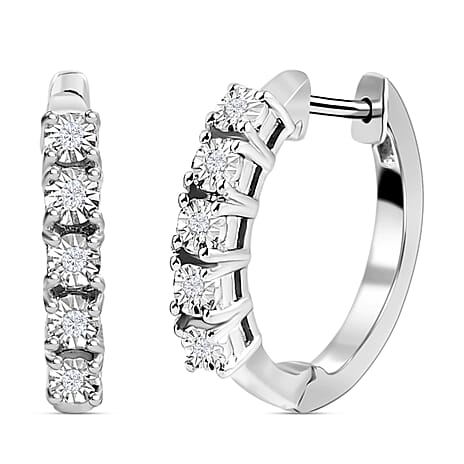 Natural White Diamond Hoop Earrings in Platinum Overlay Sterling Silver