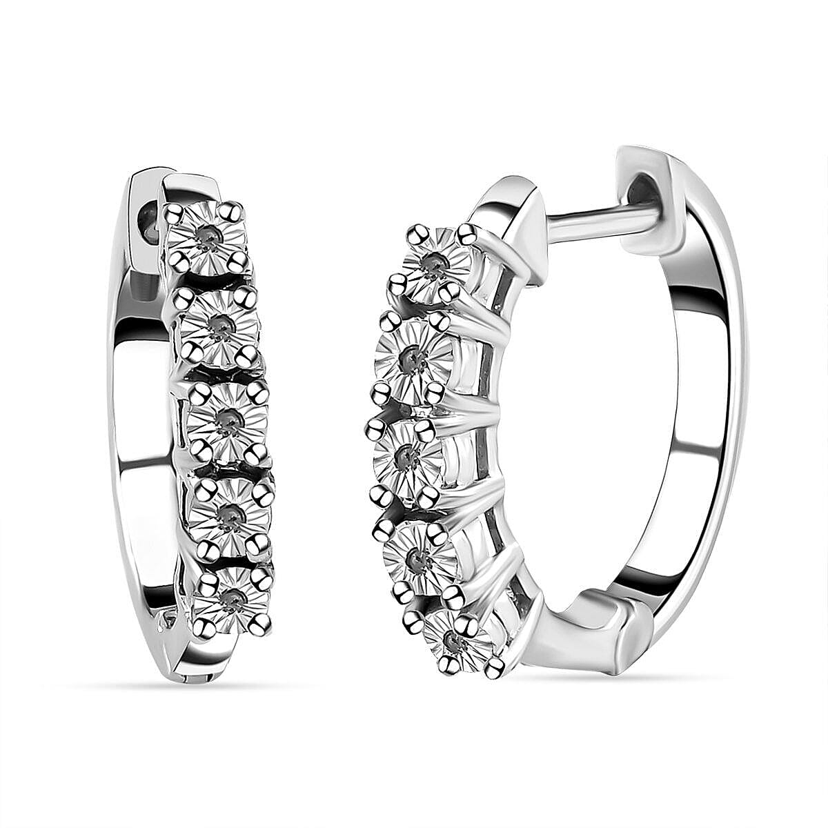 Natural White Diamond Hoop Earrings in Platinum Overlay Sterling Silver