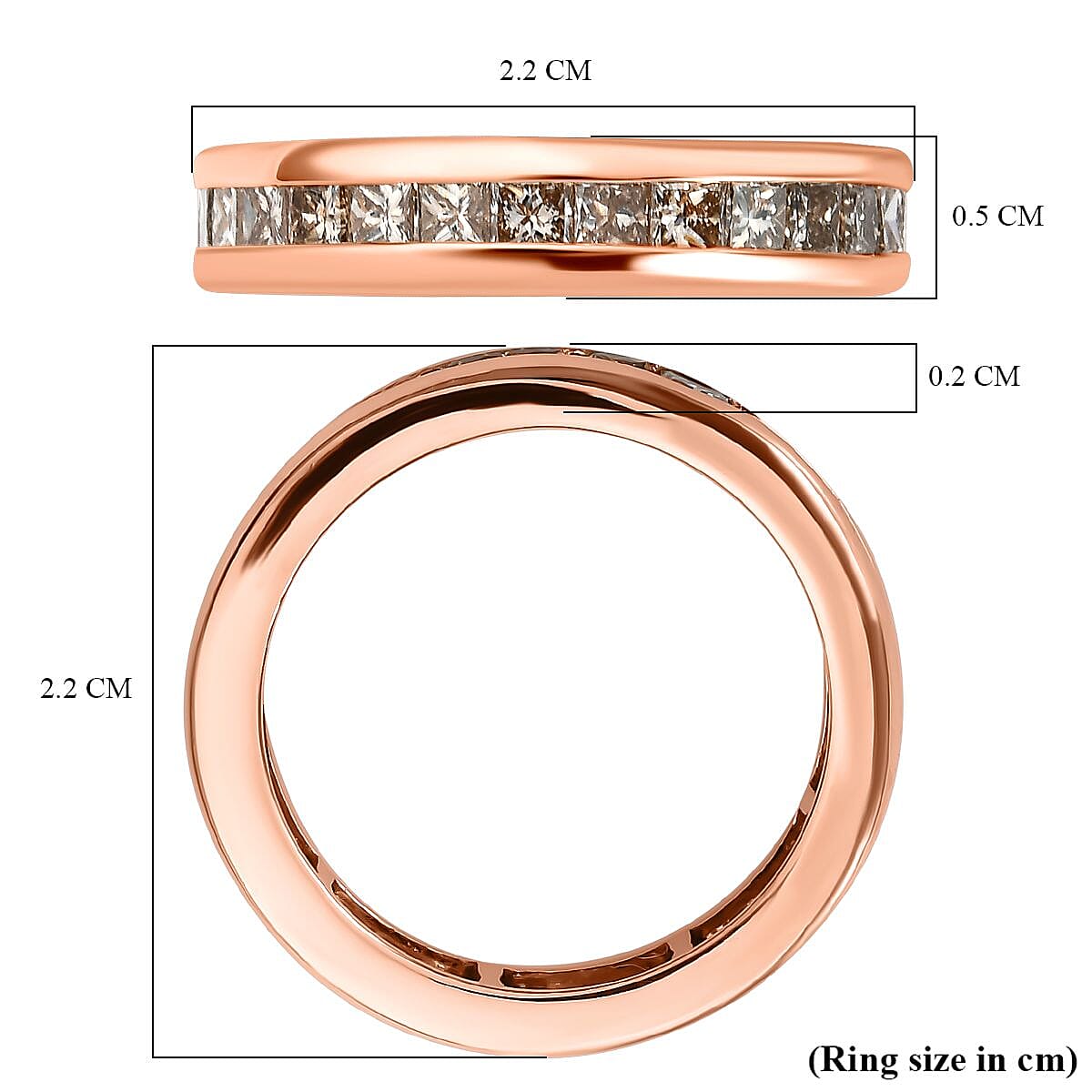 9K Rose Gold SGL Certified Natural Champagne Diamond Full Eternity Ring 2.00 Ct.