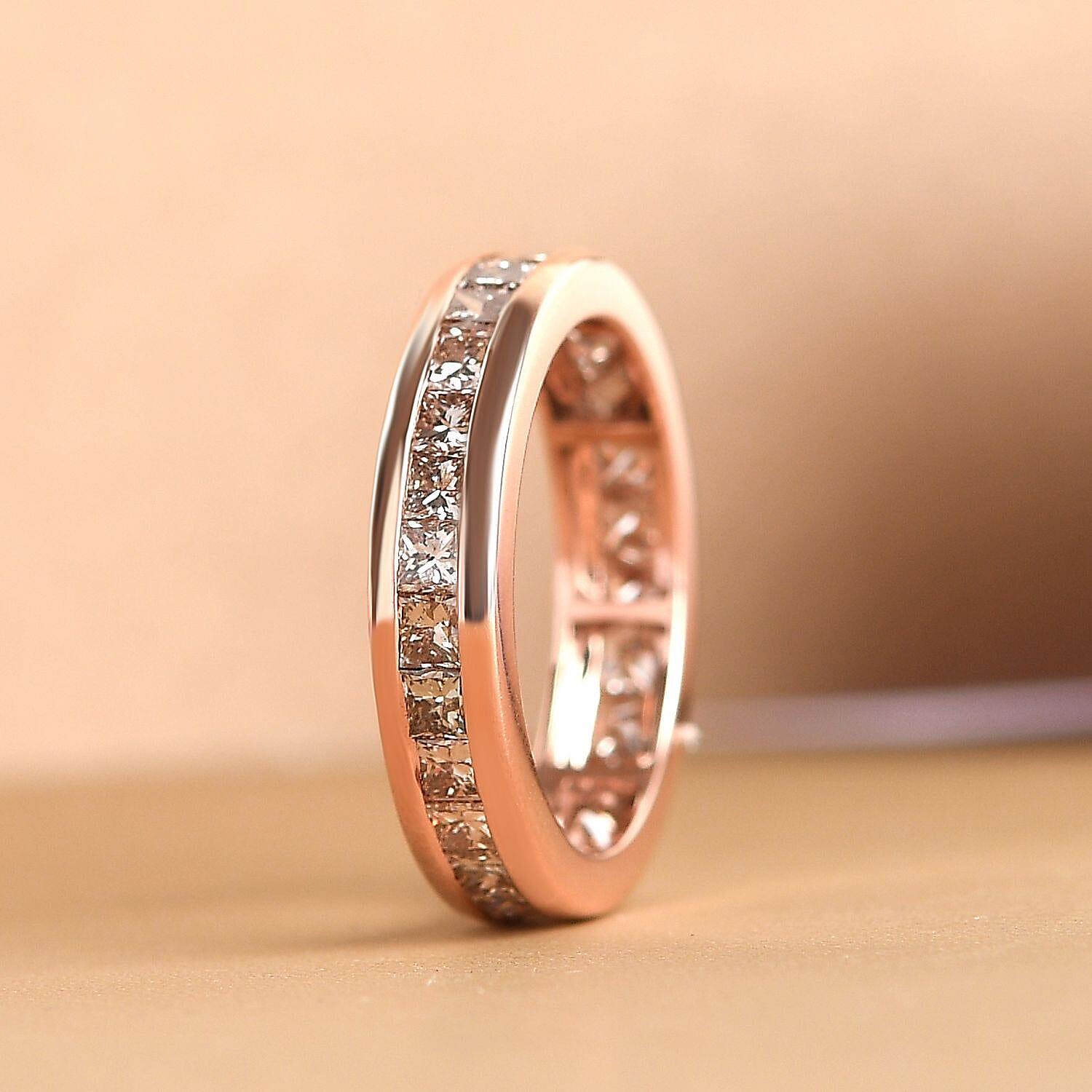 9K Rose Gold SGL Certified Natural Champagne Diamond Full Eternity Ring 2.00 Ct.