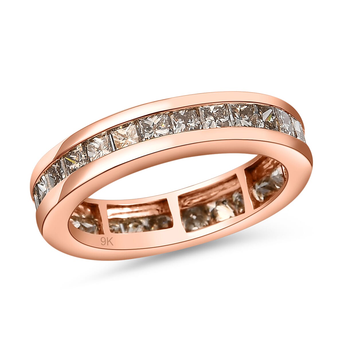 9K Rose Gold SGL Certified Natural Champagne Diamond Full Eternity Ring 2.00 Ct.