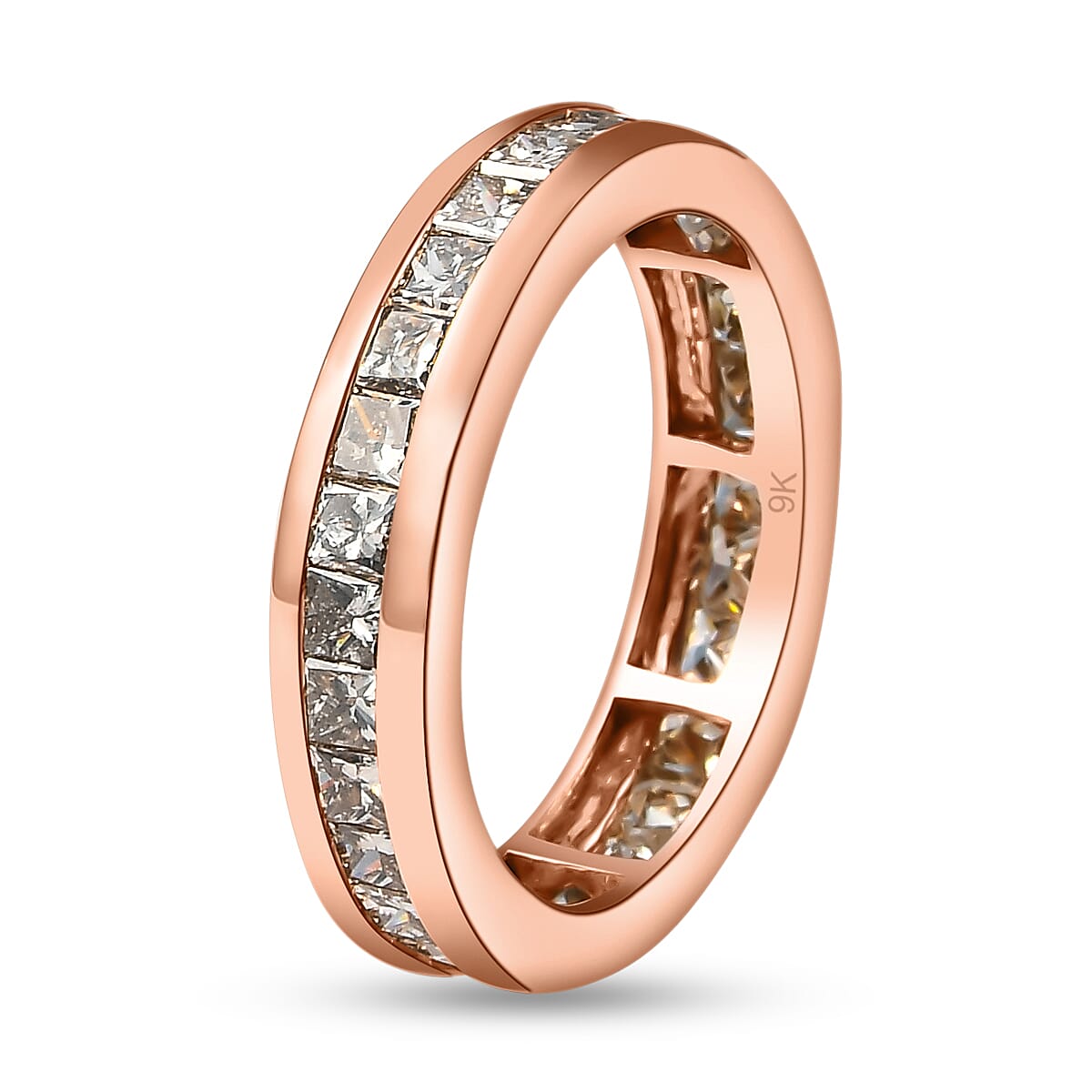 9K Rose Gold SGL Certified Natural Champagne Diamond Full Eternity Ring 2.00 Ct.