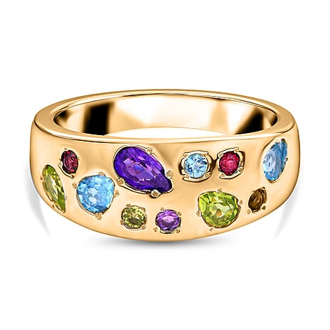 RACHEL GALLEY Amethyst and Multigemstones Ring in 18K Vermeil Yellow Gold Plated Sterling Silver 1.16 Ct, Silver Wt. 5.80 Gms