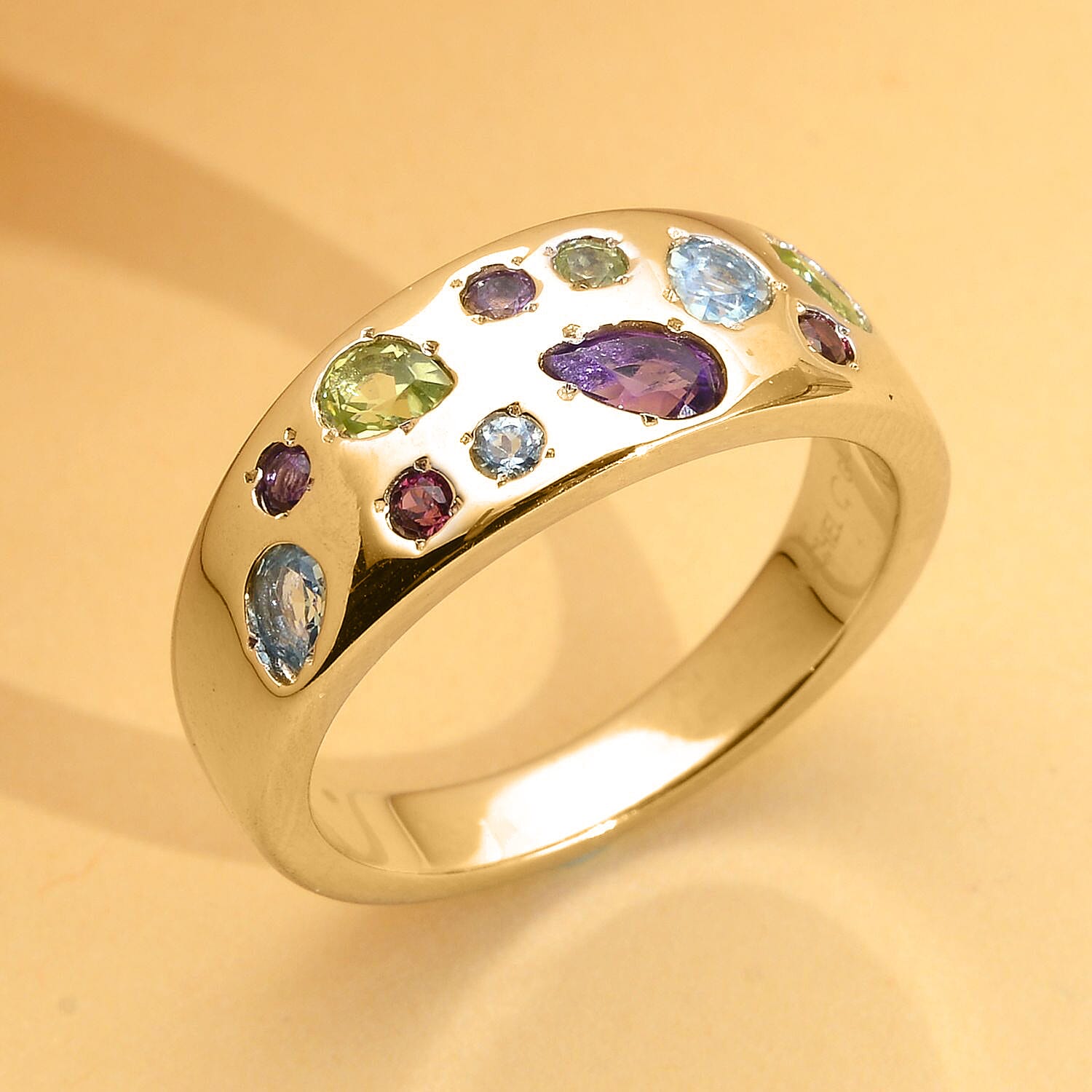 RACHEL GALLEY Amethyst and Multigemstones Ring in 18K Vermeil Yellow Gold Plated Sterling Silver 1.16 Ct, Silver Wt. 5.80 Gms