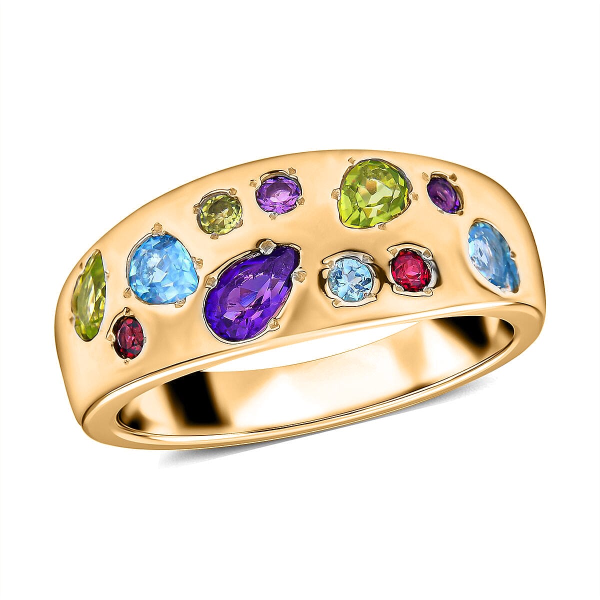 RACHEL GALLEY Amethyst and Multigemstones Ring in 18K Vermeil Yellow Gold Plated Sterling Silver 1.16 Ct, Silver Wt. 5.80 Gms