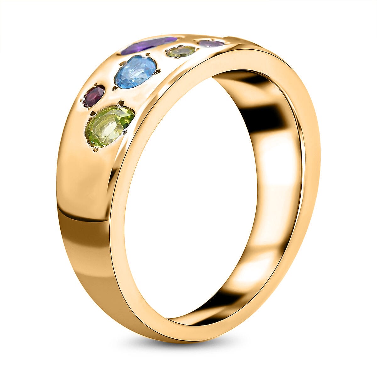 RACHEL GALLEY Amethyst and Multigemstones Ring in 18K Vermeil Yellow Gold Plated Sterling Silver 1.16 Ct, Silver Wt. 5.80 Gms