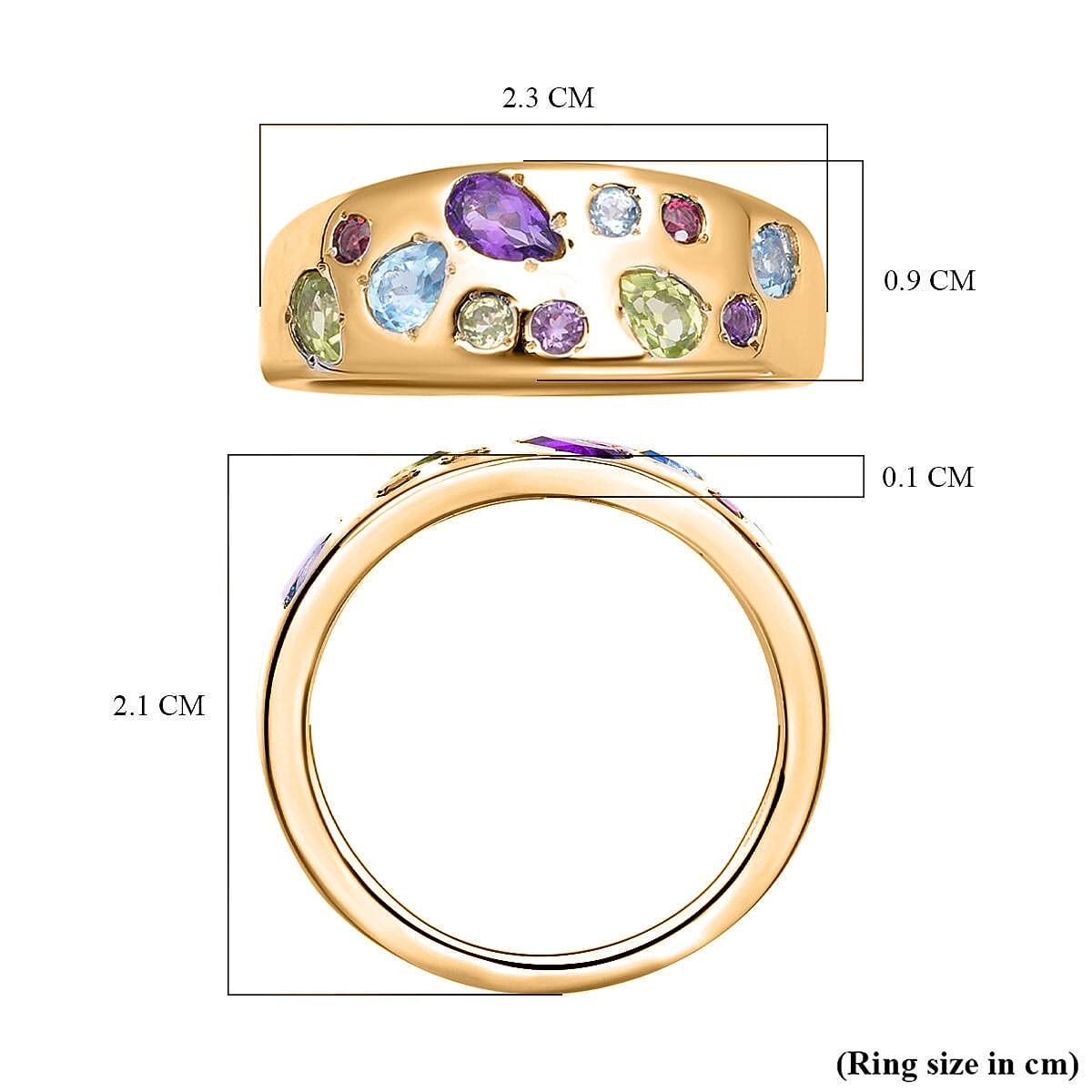 RACHEL GALLEY Amethyst and Multigemstones Ring in 18K Vermeil Yellow Gold Plated Sterling Silver 1.16 Ct, Silver Wt. 5.80 Gms