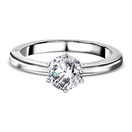 Moissanite Solitaire Openable Ring in Platinum Overlay Sterling Silver