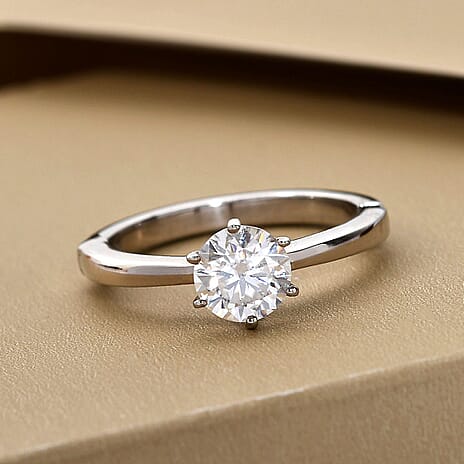 Moissanite Solitaire Openable Ring in Platinum Overlay Sterling Silver