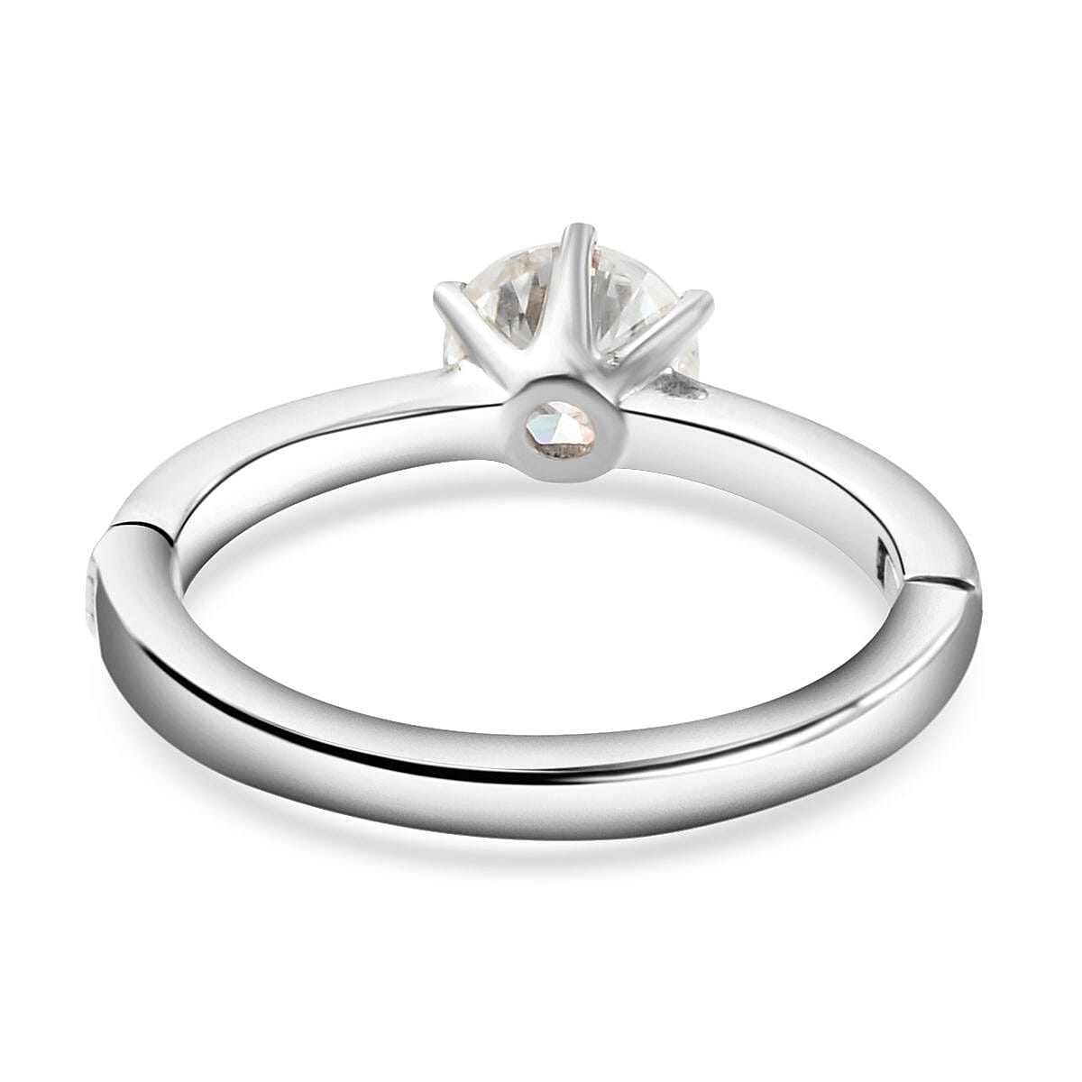 Moissanite Solitaire Openable Ring in Platinum Overlay Sterling Silver 0.94 Ct. Moissanite Solitaire Openable Ring in Platinum Overlay Sterling Silver 0.94 Ct.