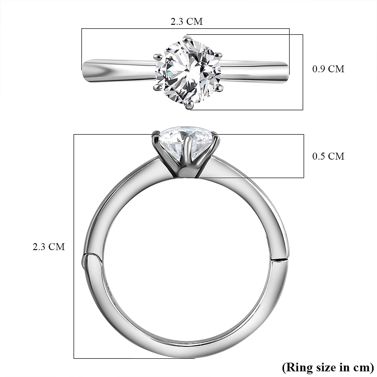 Moissanite Solitaire Openable Ring in Platinum Overlay Sterling Silver 0.94 Ct. Moissanite Solitaire Openable Ring in Platinum Overlay Sterling Silver 0.94 Ct.