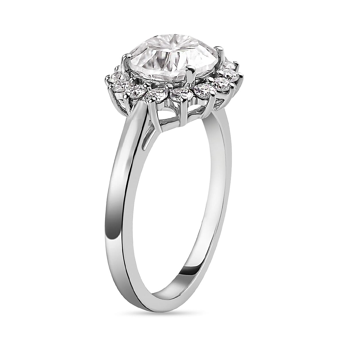 Moissanite Halo Ring in Platinum Overlay Sterling Silver 2.55 Ct.