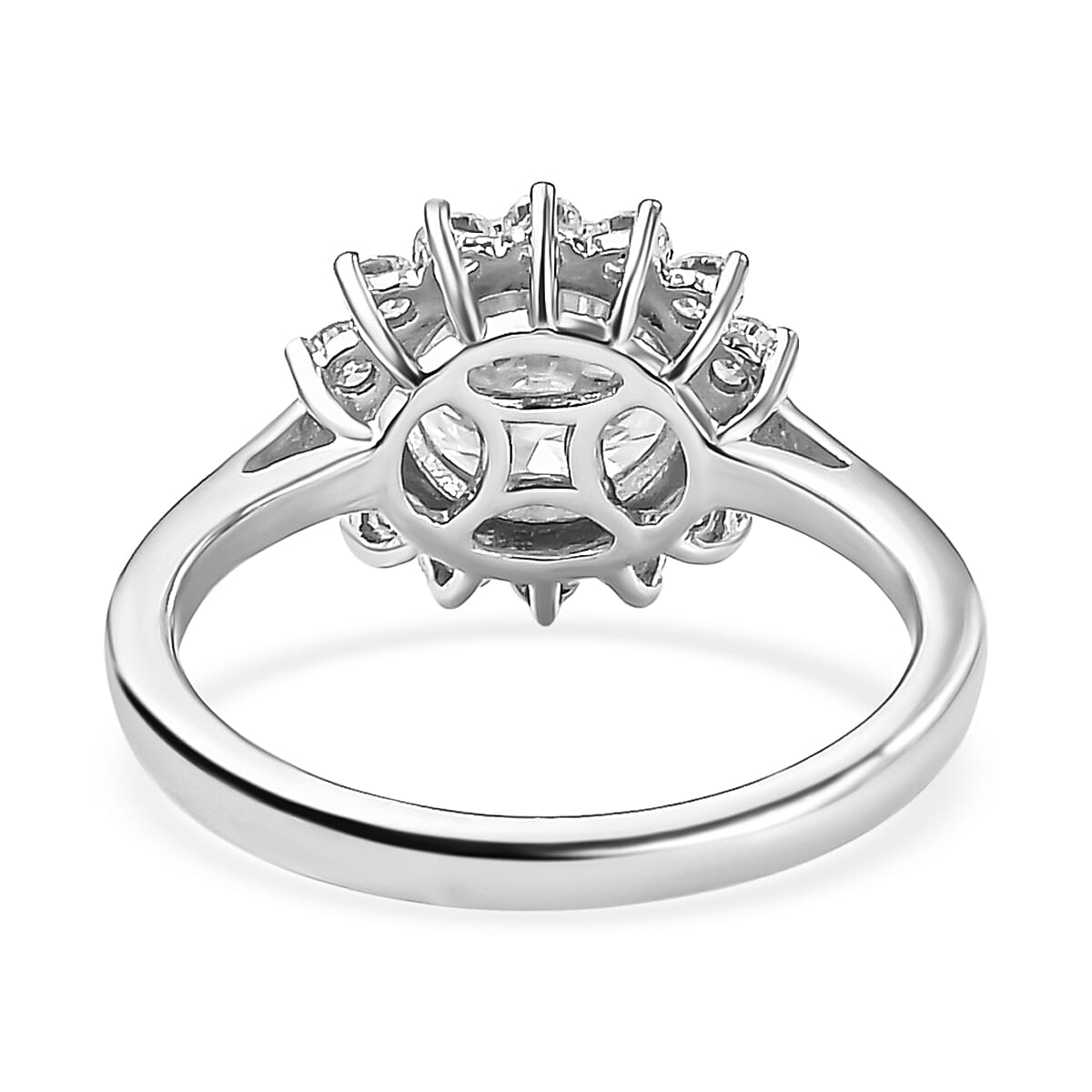 Moissanite Halo Ring in Platinum Overlay Sterling Silver 2.55 Ct.