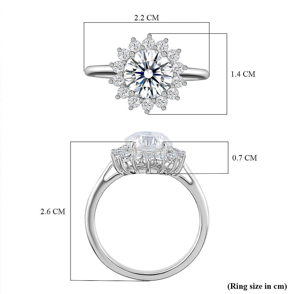Moissanite Halo Ring in Platinum Overlay Sterling Silver 2.55 Ct.