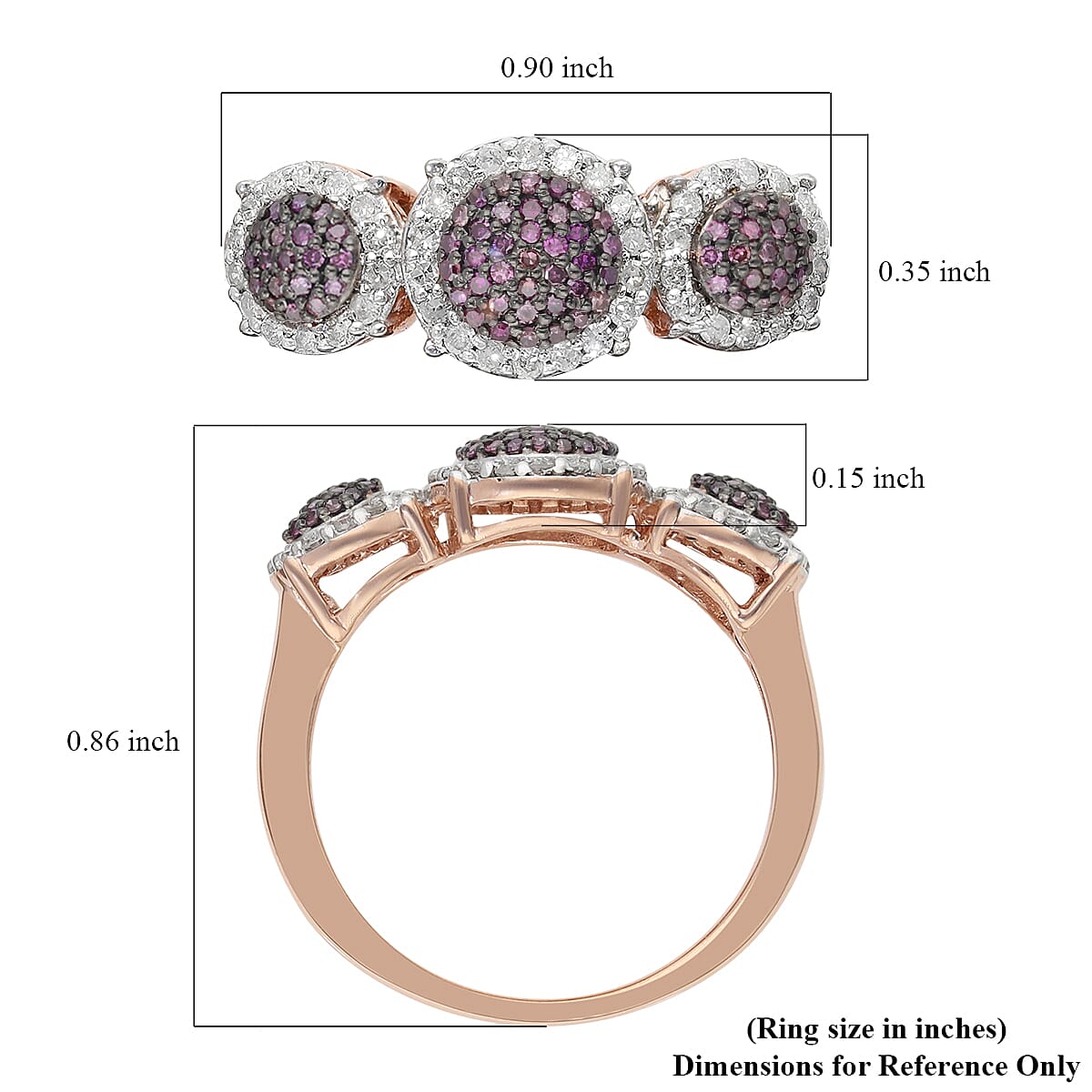 9K Rose Gold Purple and White Diamond Ring 0.50 Ct.