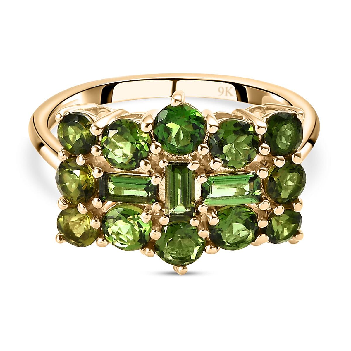 9K Yellow Gold Premium Green Tourmaline Boat Ring 2.11 Ct