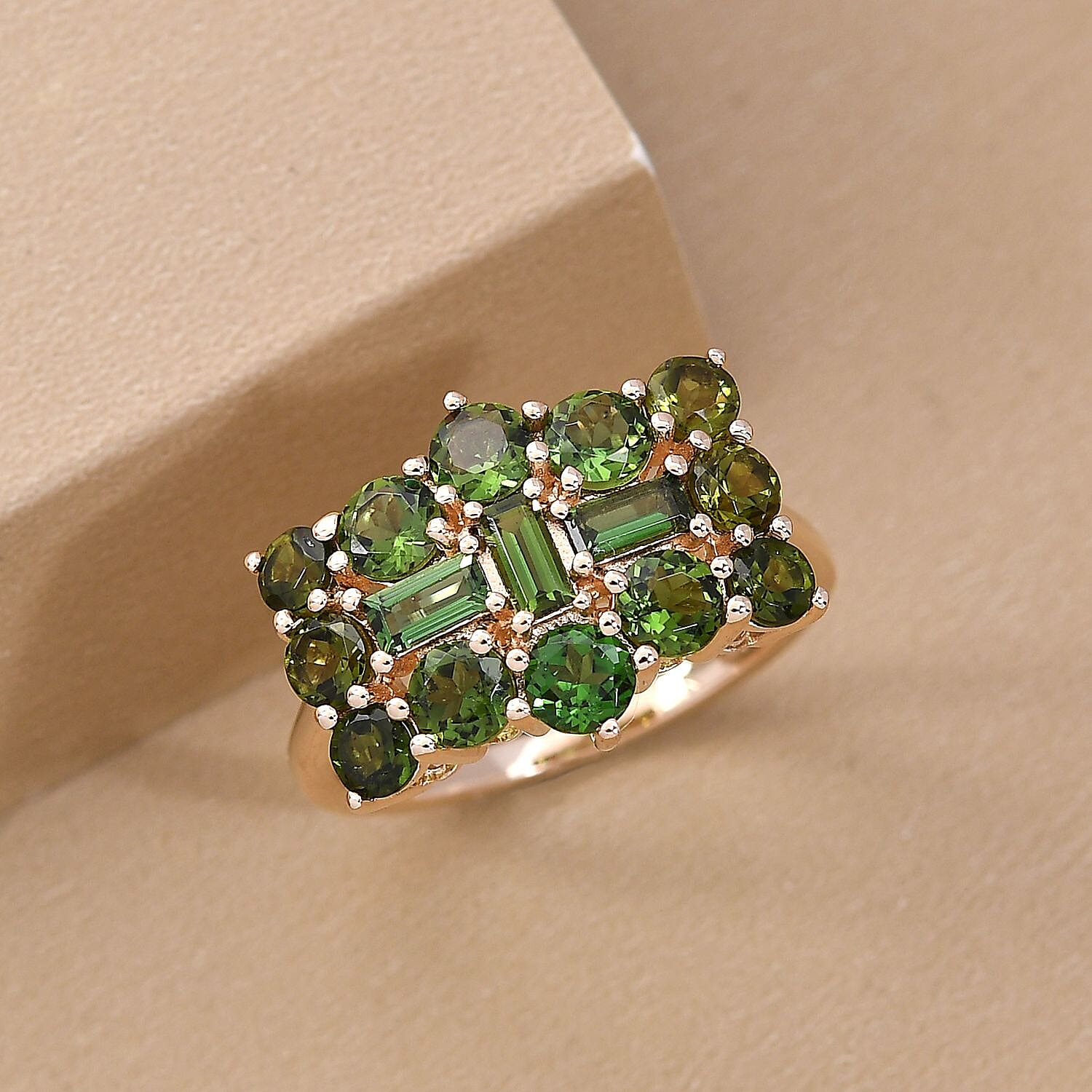 9K Yellow Gold Premium Green Tourmaline Boat Ring 2.11 Ct.