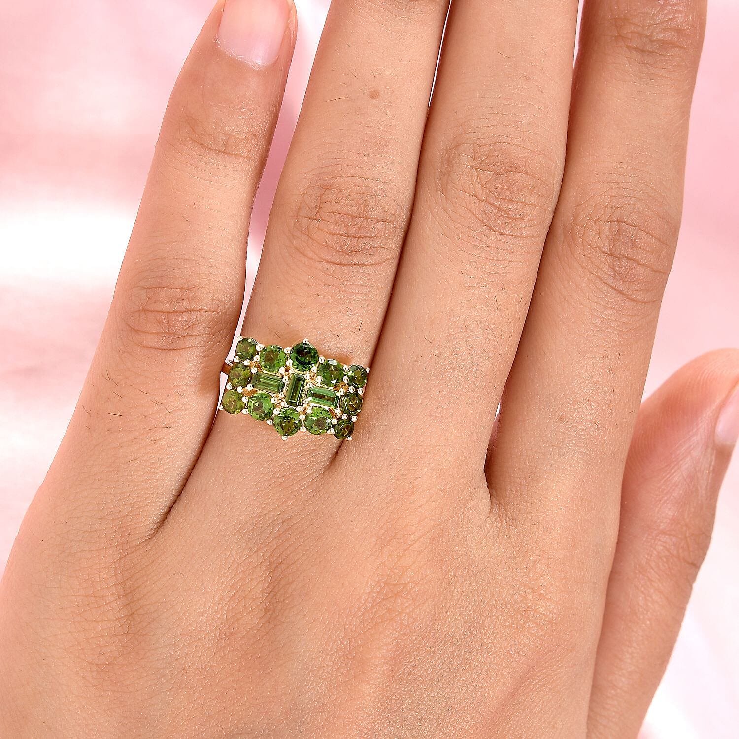 9K Yellow Gold Premium Green Tourmaline Boat Ring 2.11 Ct.