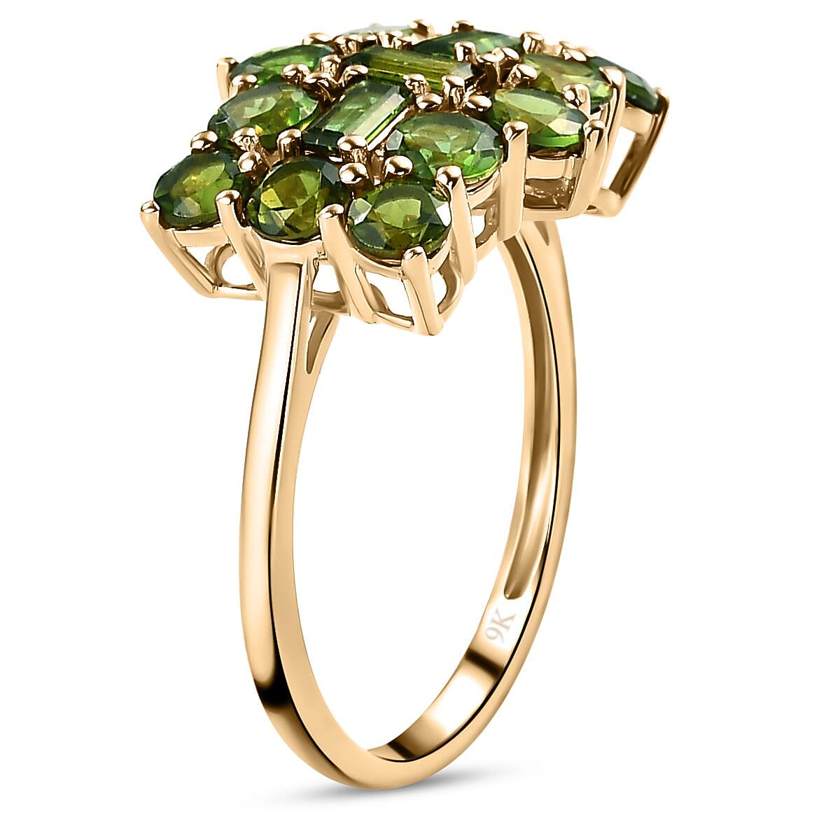 9K Yellow Gold Premium Green Tourmaline Boat Ring 2.11 Ct.