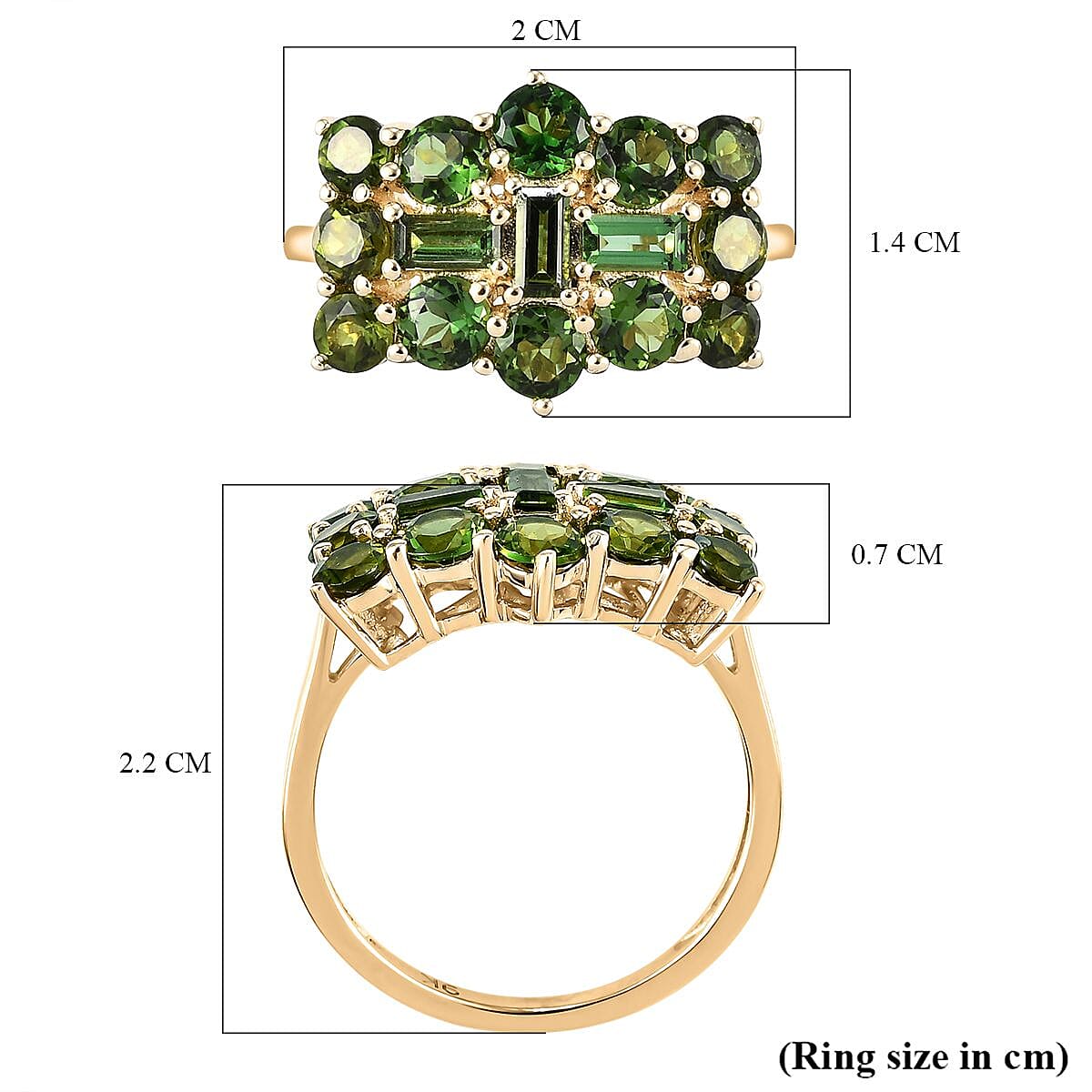 9K Yellow Gold Premium Green Tourmaline Boat Ring 2.11 Ct.