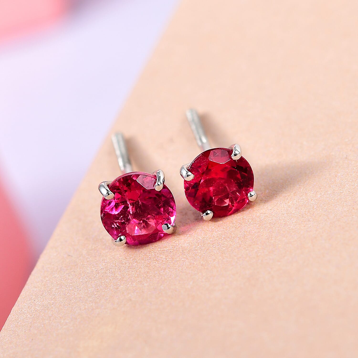 950 Platinum AAAA Rubellite Stud Earrings 1.57 Ct.