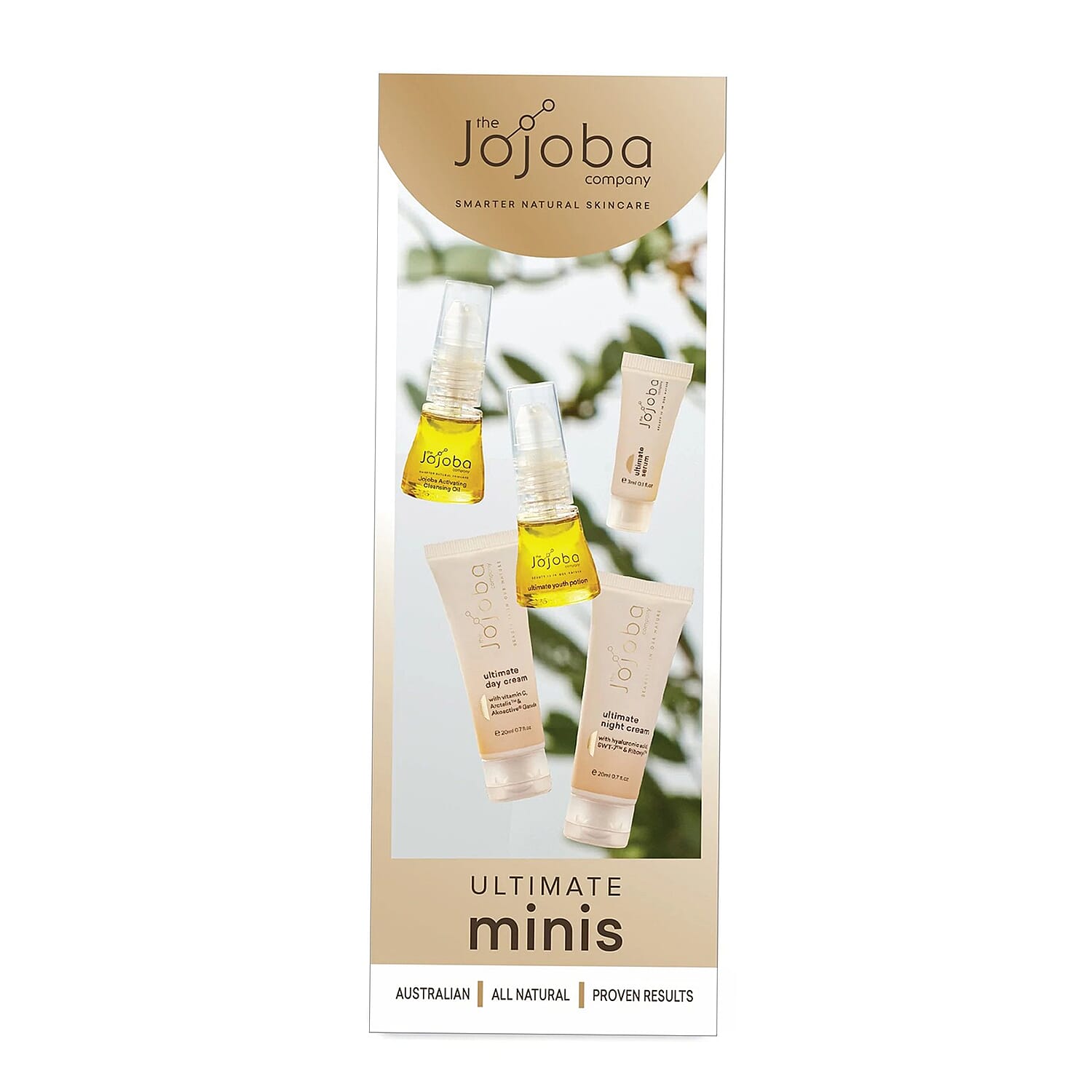 Jojoba Ultimate Minis Skincare Set (Includes 15ml Activating Cleansing Oil, 3ml Ultimate Serum,15ml Ultimate Youth Potion, 20ml Ultimate Day Cream, 20ml Ultimate Night Cream)