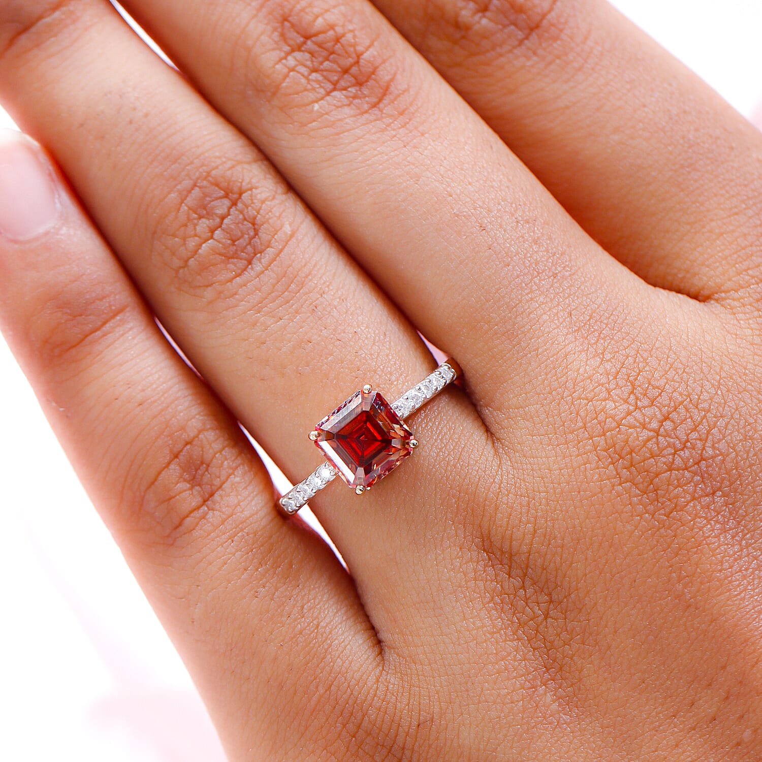 9K Yellow Gold Red Moissanite and Moissanite Ring 1.87 Ct.