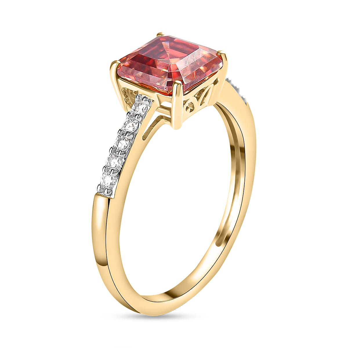 9K Yellow Gold Red Moissanite and Moissanite Ring 1.87 Ct.