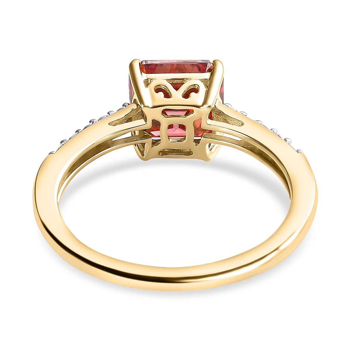9K Yellow Gold Red Moissanite and Moissanite Ring 1.87 Ct.