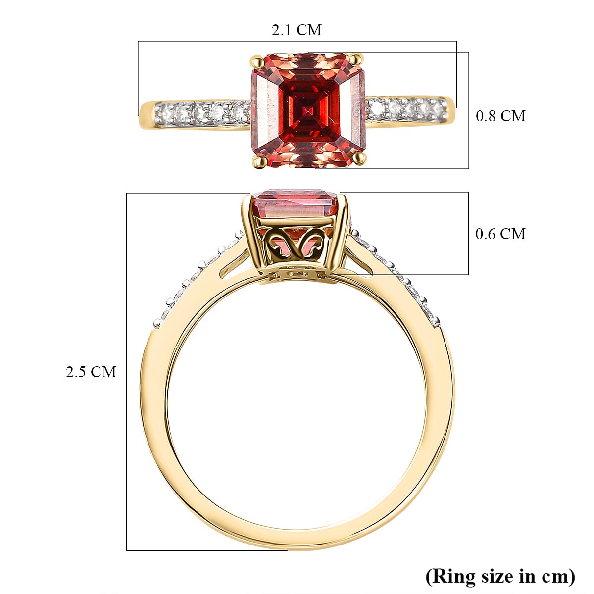 9K Yellow Gold Red Moissanite and Moissanite Ring 1.87 Ct.