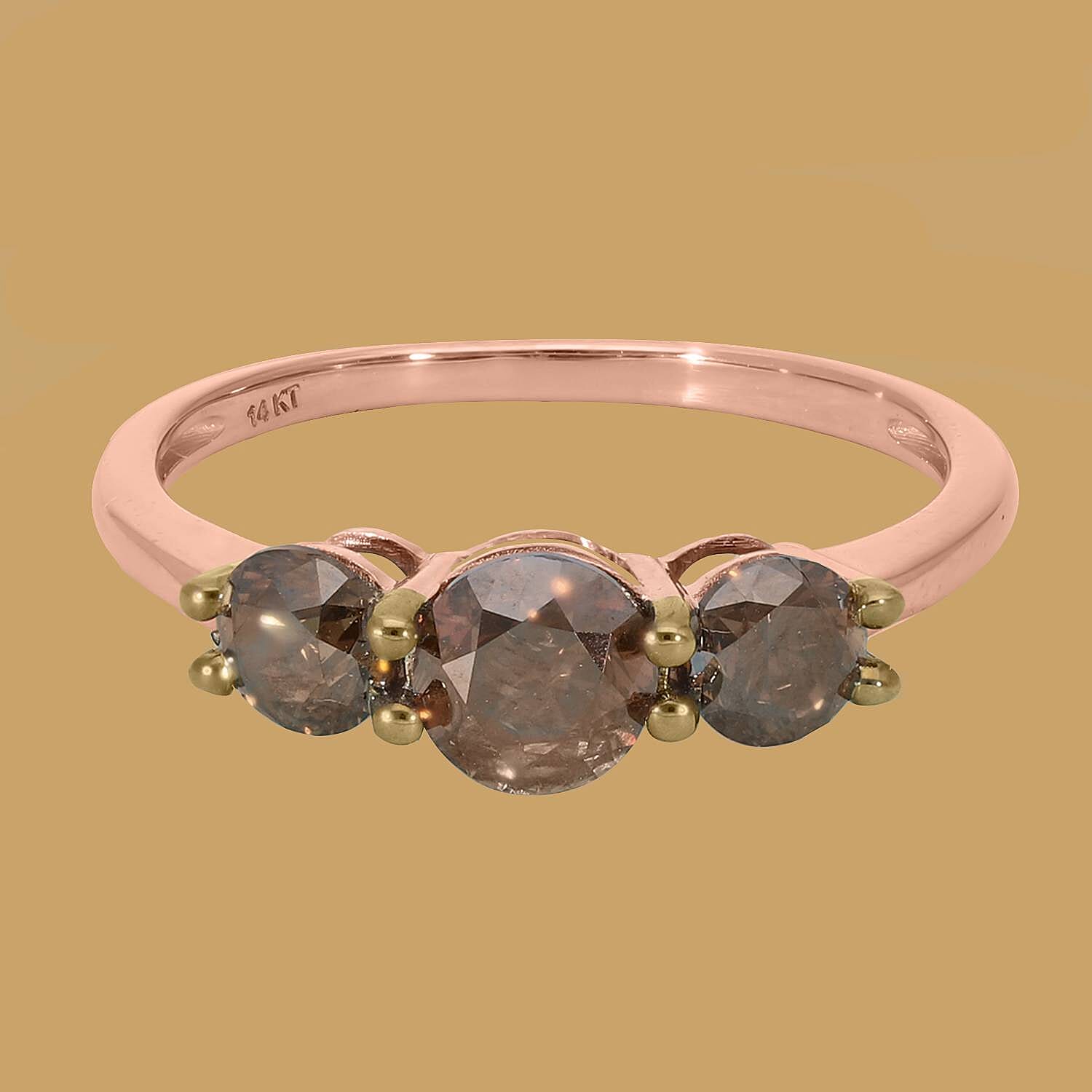 14K Rose Gold  I1-I2   Champagne Diamond  I1-I2 Ring 2.12 ct,  Gold Wt. 2.54 Gms  1.970  Ct.