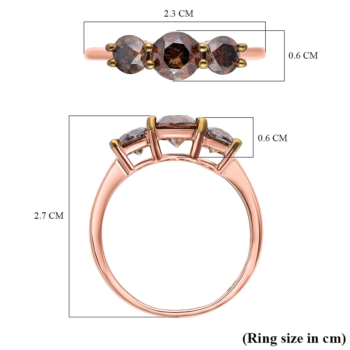 14K Rose Gold  I1-I2   Champagne Diamond  I1-I2 Ring 2.12 ct,  Gold Wt. 2.54 Gms  1.970  Ct.