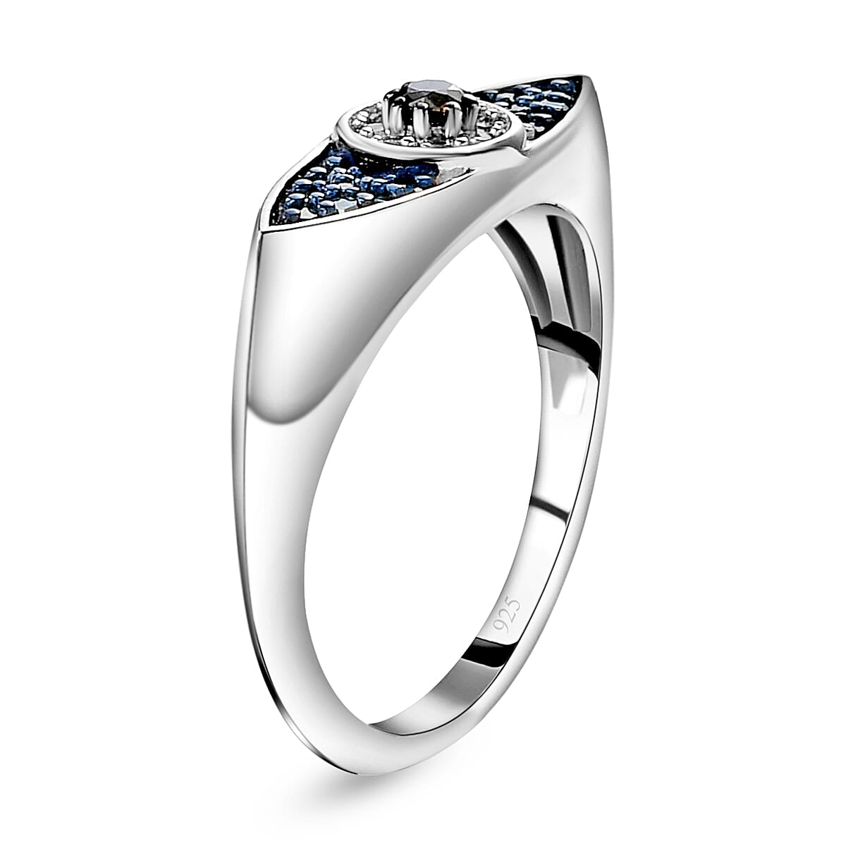 White Diamond and Blue Diamond Ring in Platinum Overlay Sterling Silver 0.25 Ct.