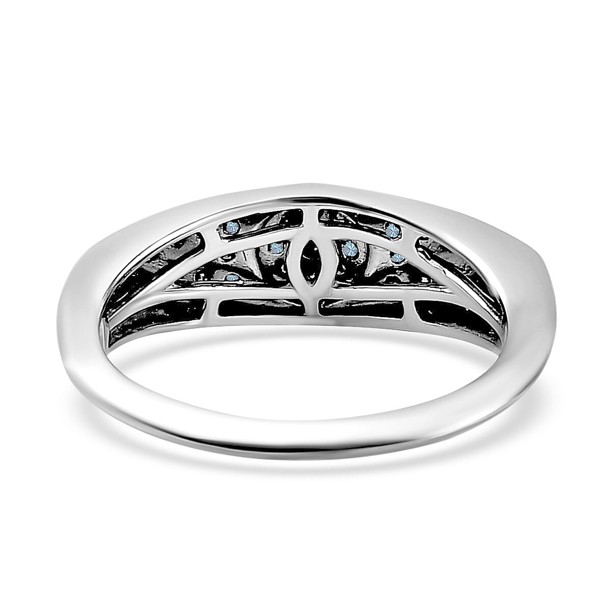 White Diamond and Blue Diamond Ring in Platinum Overlay Sterling Silver 0.25 Ct.
